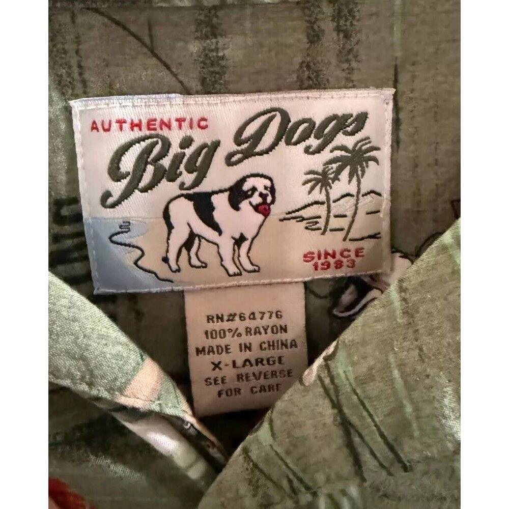 Big Dogs Casual Shirt Mens XL Green Rayon Hawaiian Short Sleeve Collar Vintage - Picture 3 of 5